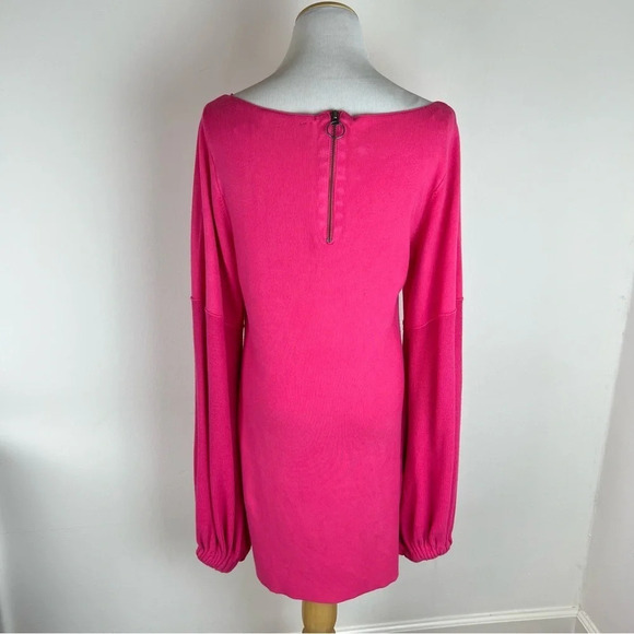 Free People Hot Barbie Pink Sweater Ribbed Dress Slouchy Bubble Sleeves Size S - Picture 3 of 5